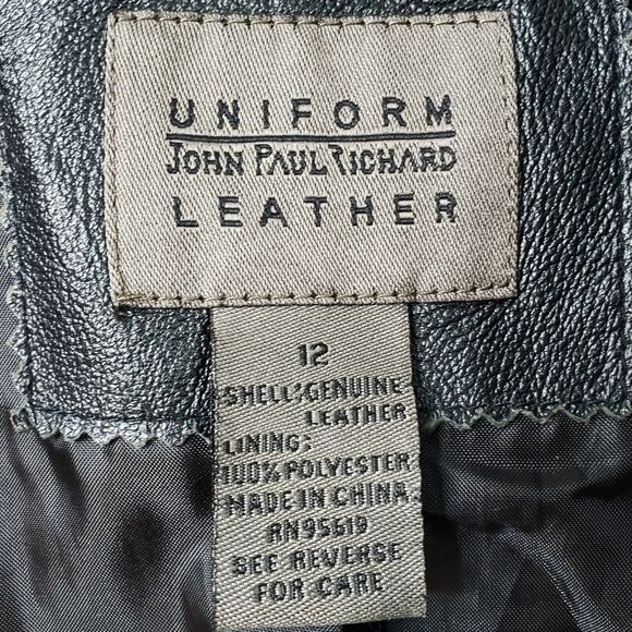 90s Y2K Black Leather Racing Women Jacket 12 L Modern Sleek Minimalist Classic - Picture 5 of 8